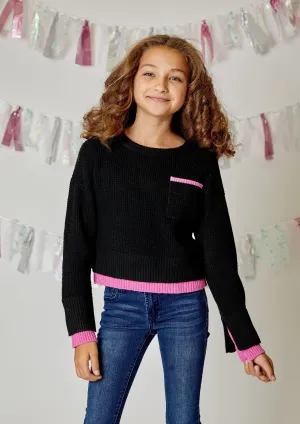 girls pink trim sweater