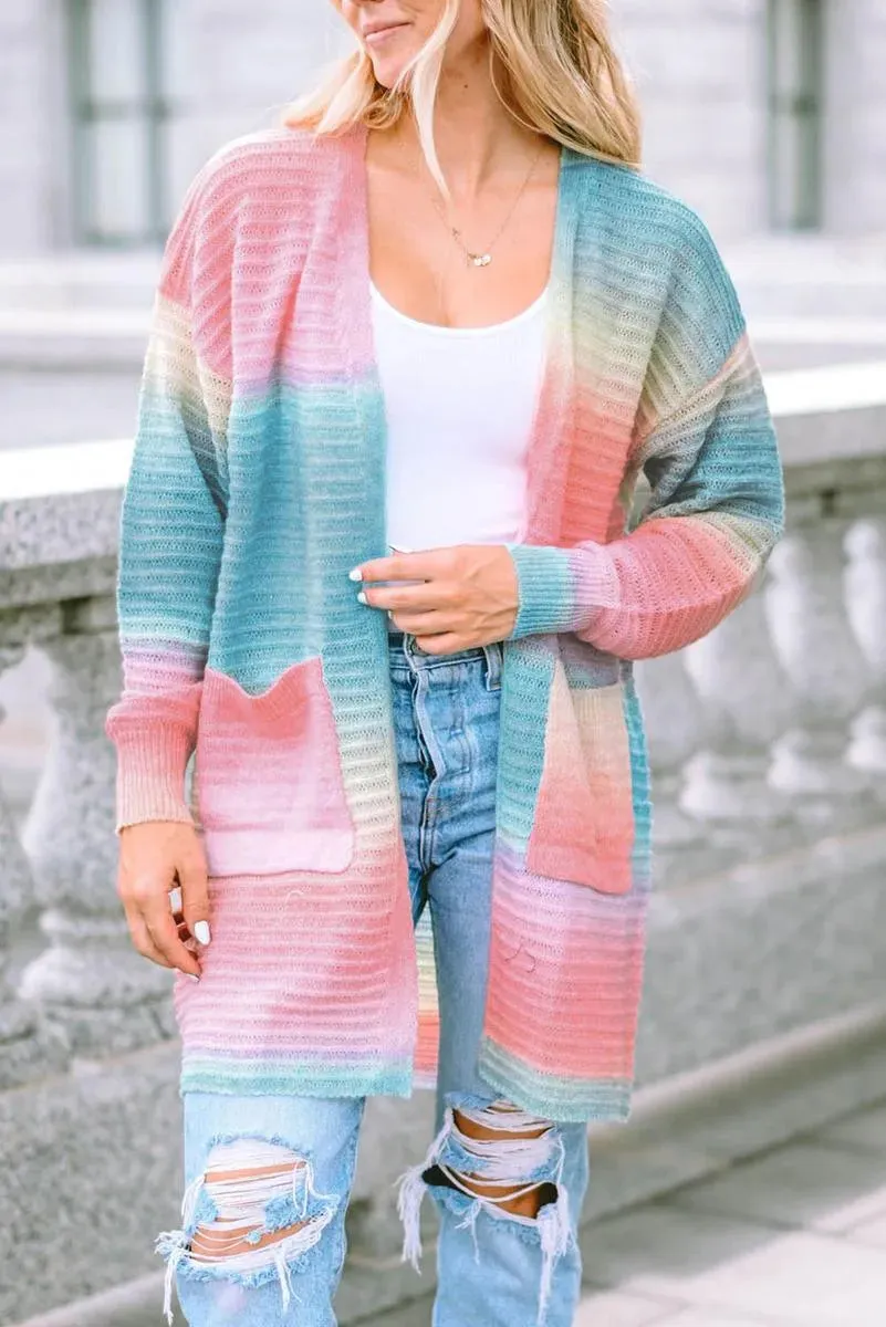 Gradient Knit Open Cardigan With Pockets for Women