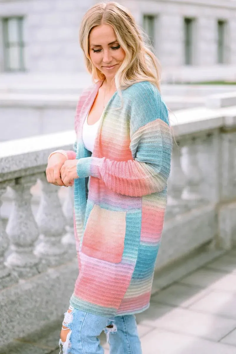 Gradient Knit Open Cardigan With Pockets for Women