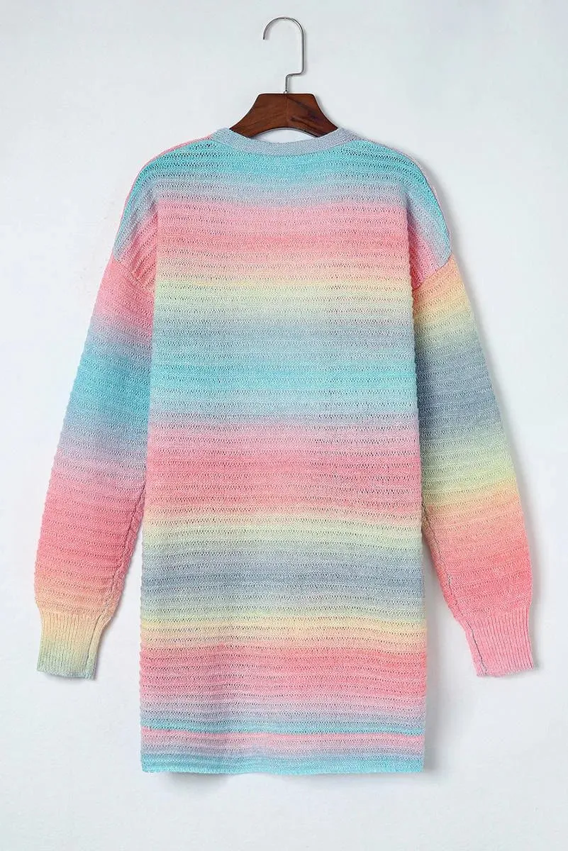 Gradient Knit Open Cardigan With Pockets for Women
