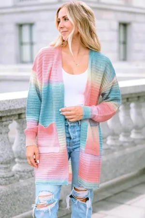 Gradient Knit Open Cardigan With Pockets for Women