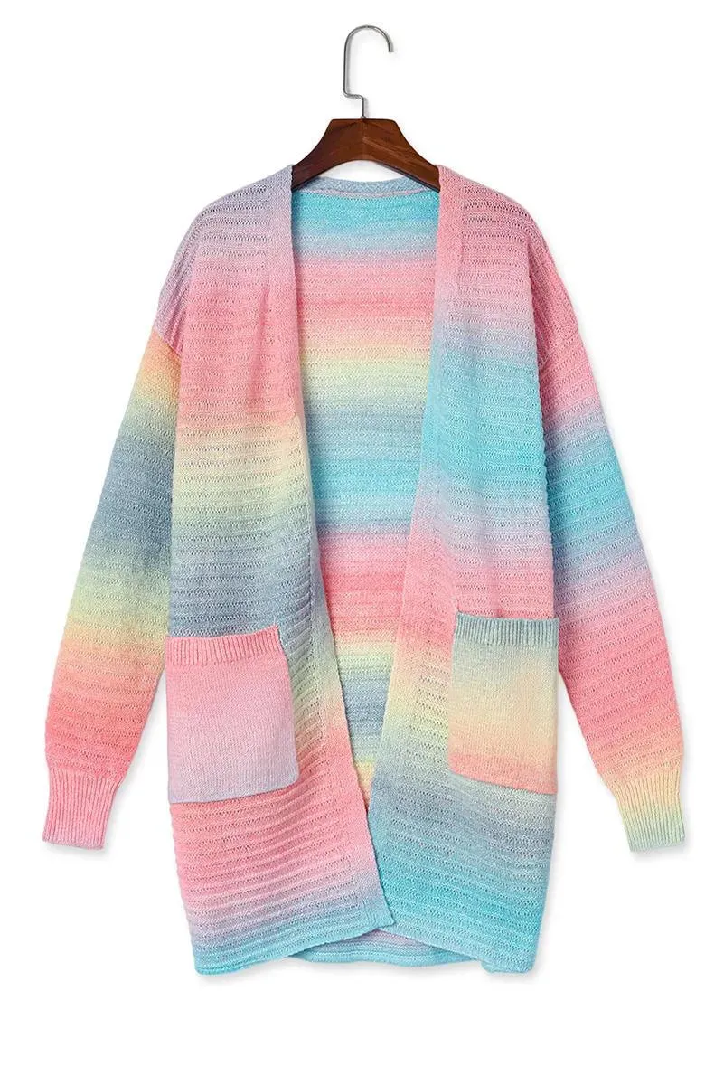 Gradient Knit Open Cardigan With Pockets for Women