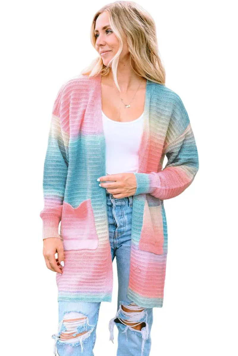 Gradient Knit Open Cardigan With Pockets for Women