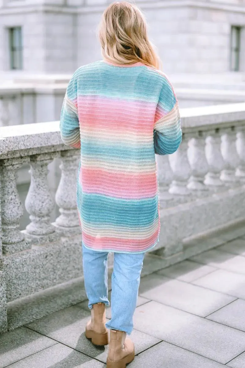 Gradient Knit Open Cardigan With Pockets for Women