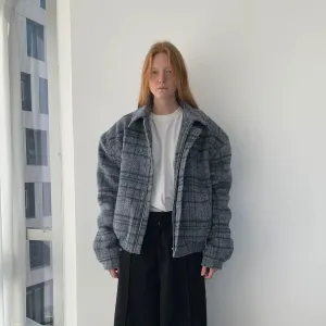 Gray Plaid Zip-Up Jacket
