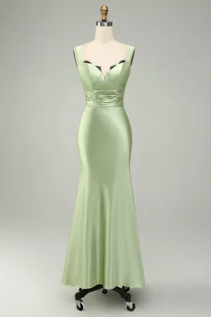 Green Mermaid V Neck Satin Maxi Dress Green Mermaid V Neck Satin Maxi Dress