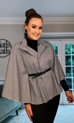 GREY CAPE with BELT DETAIL