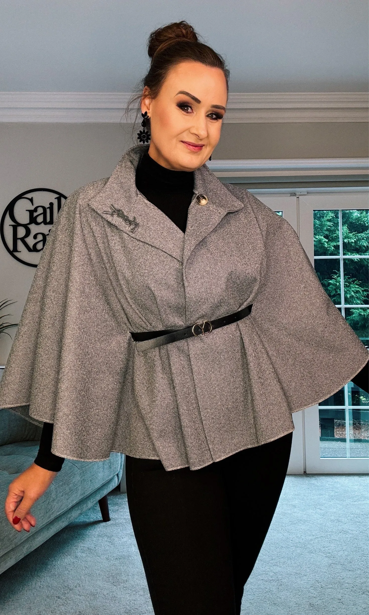 GREY CAPE with BELT DETAIL