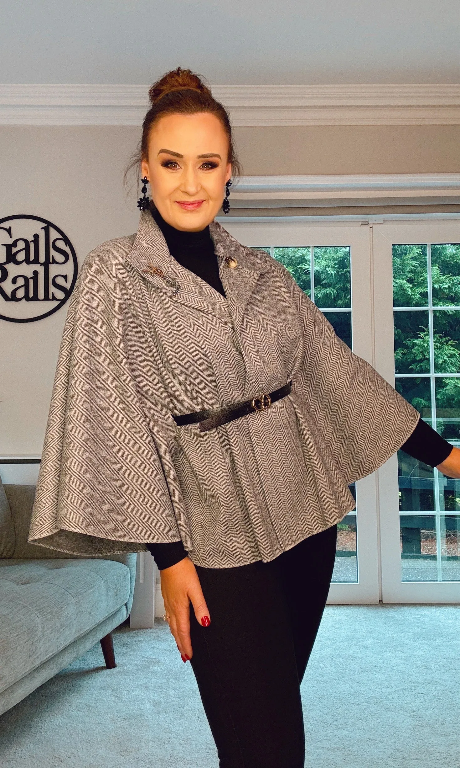 GREY CAPE with BELT DETAIL