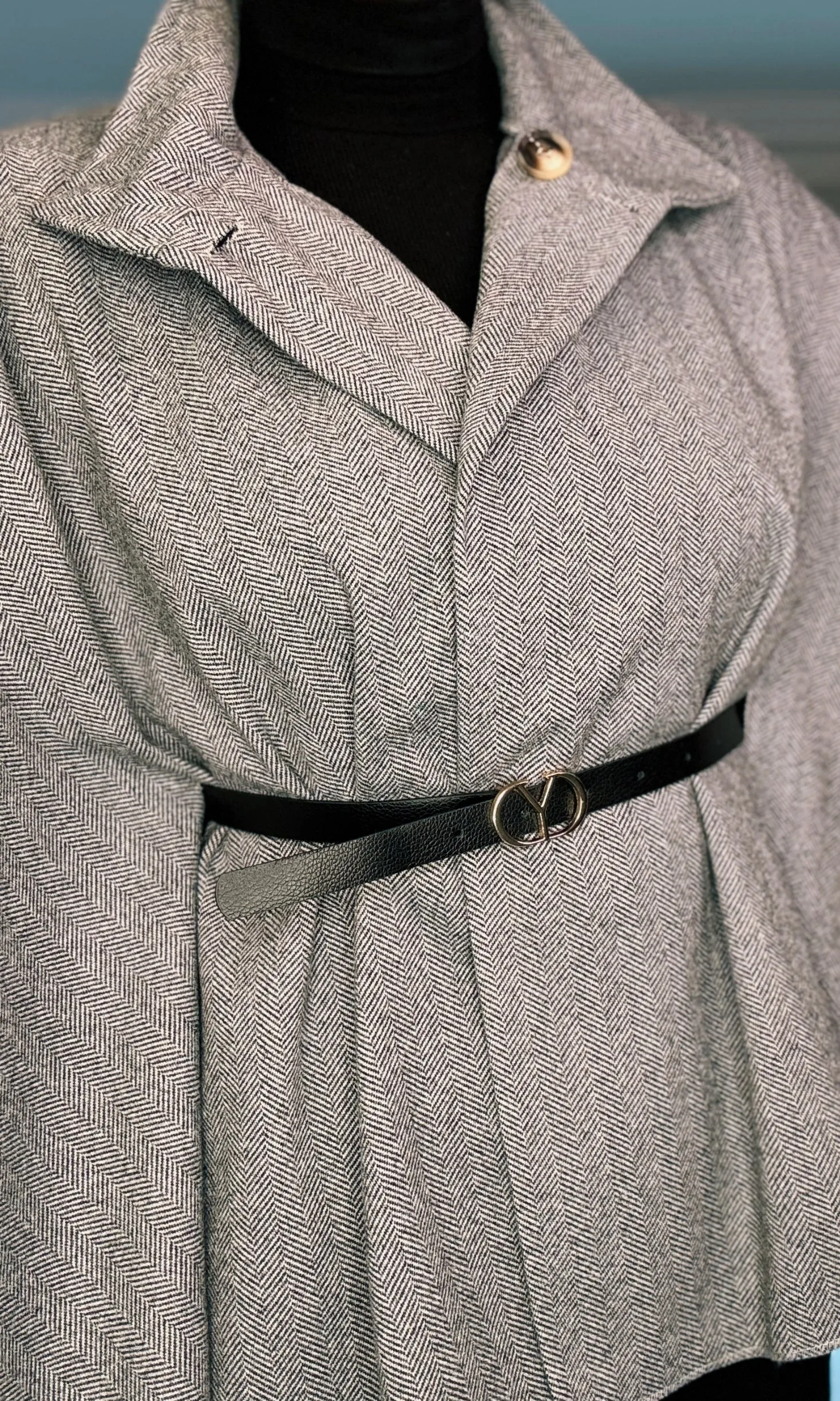 GREY CAPE with BELT DETAIL