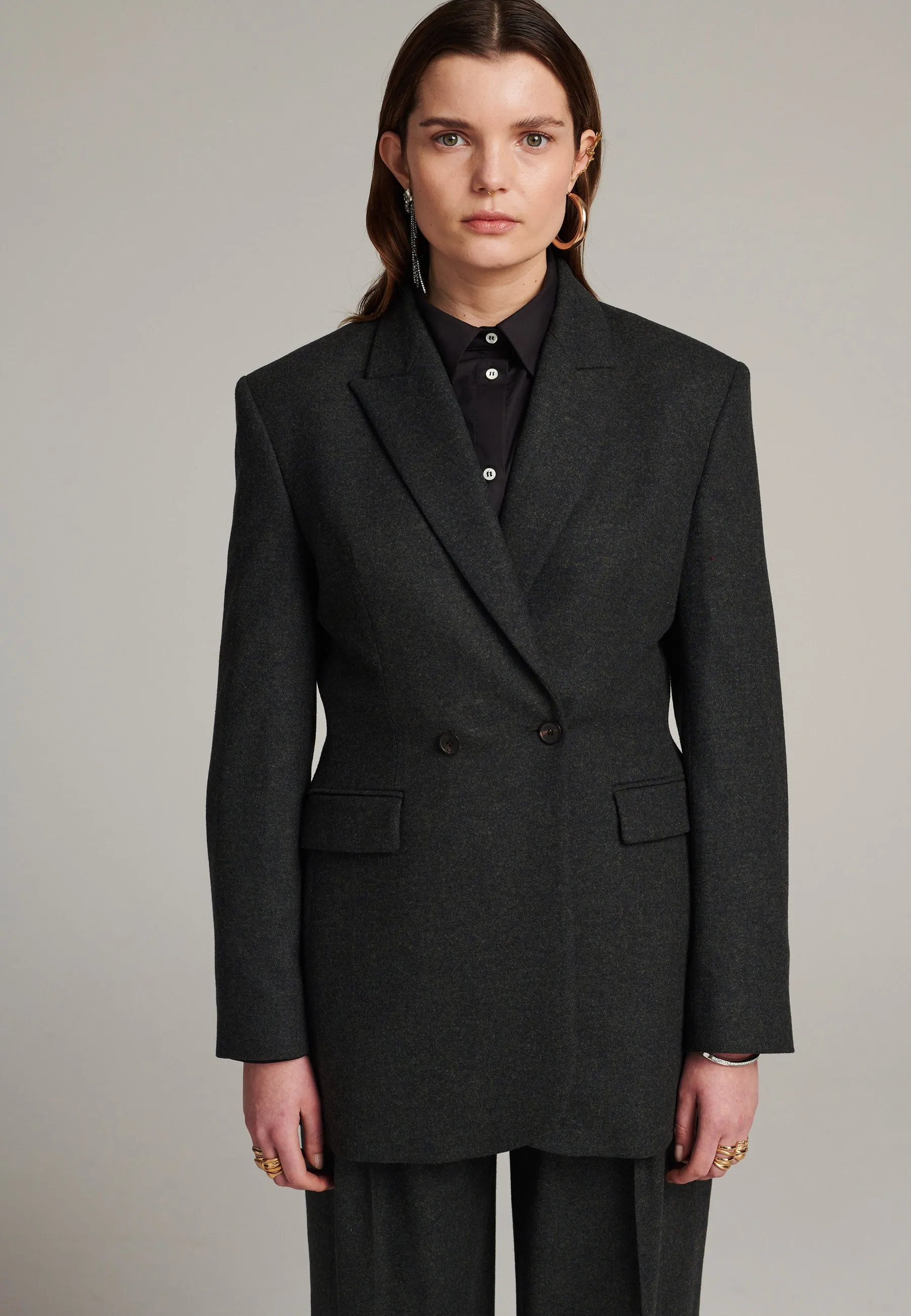 Hammer double-breasted flannel dark green blazer