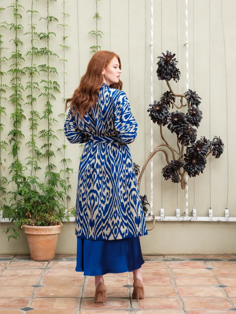 Handwoven Silk Ikat Chapan - Blue and Gold