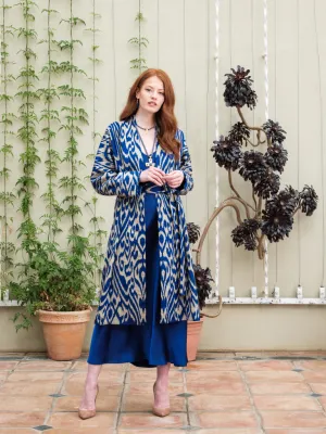 Handwoven Silk Ikat Chapan - Blue and Gold