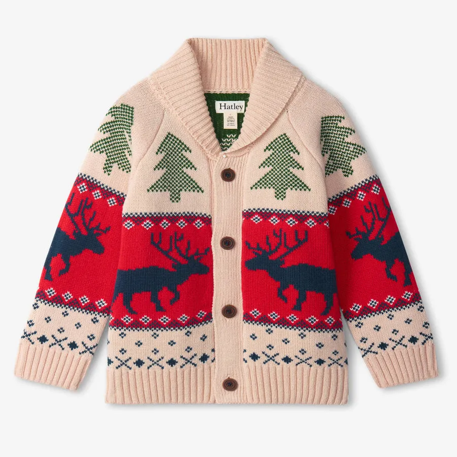 Holiday Elk Shawl Collar Cardigan