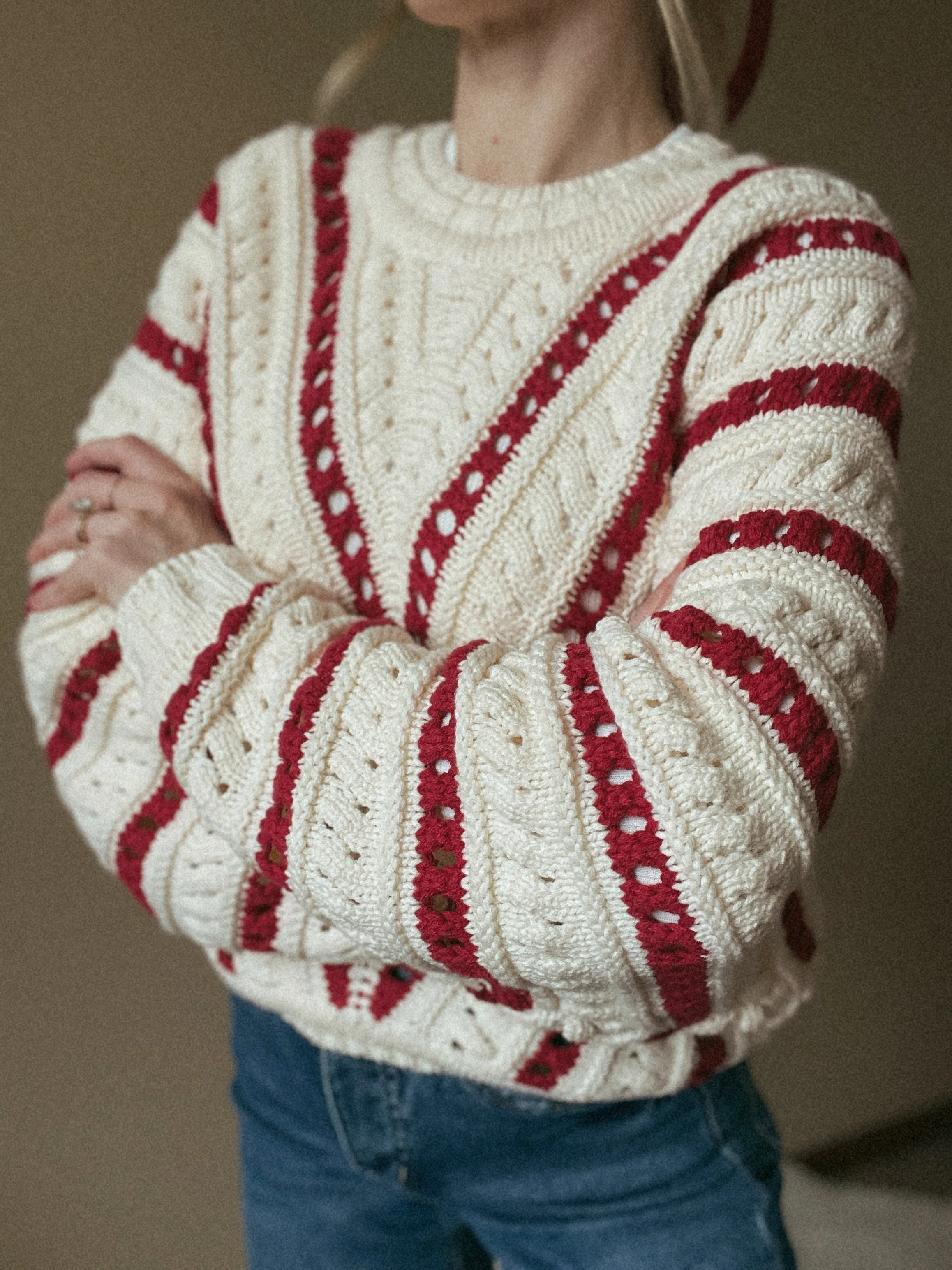 Holly Berry Crochet Knit Crop Sweater