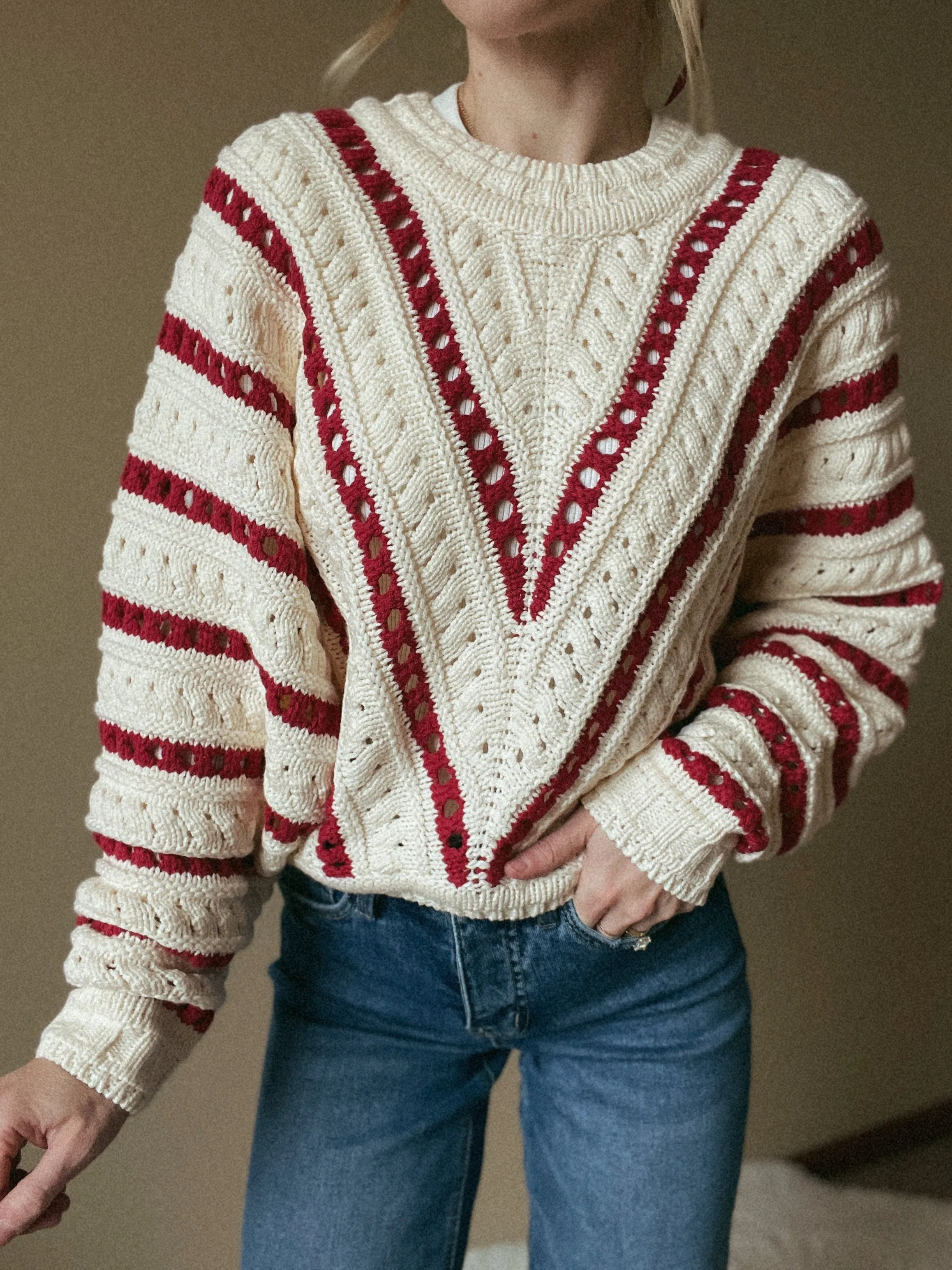 Holly Berry Crochet Knit Crop Sweater