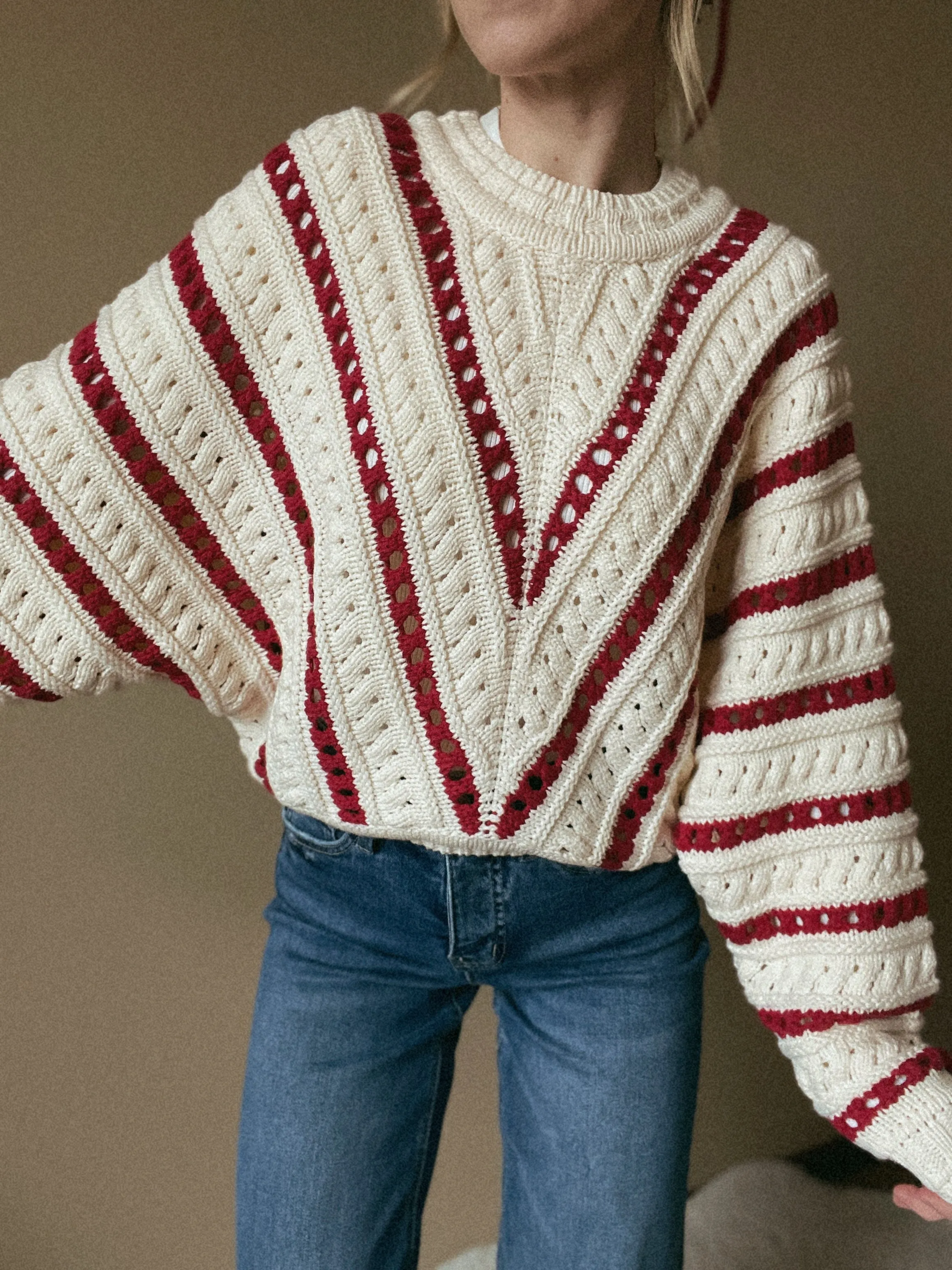 Holly Berry Crochet Knit Crop Sweater