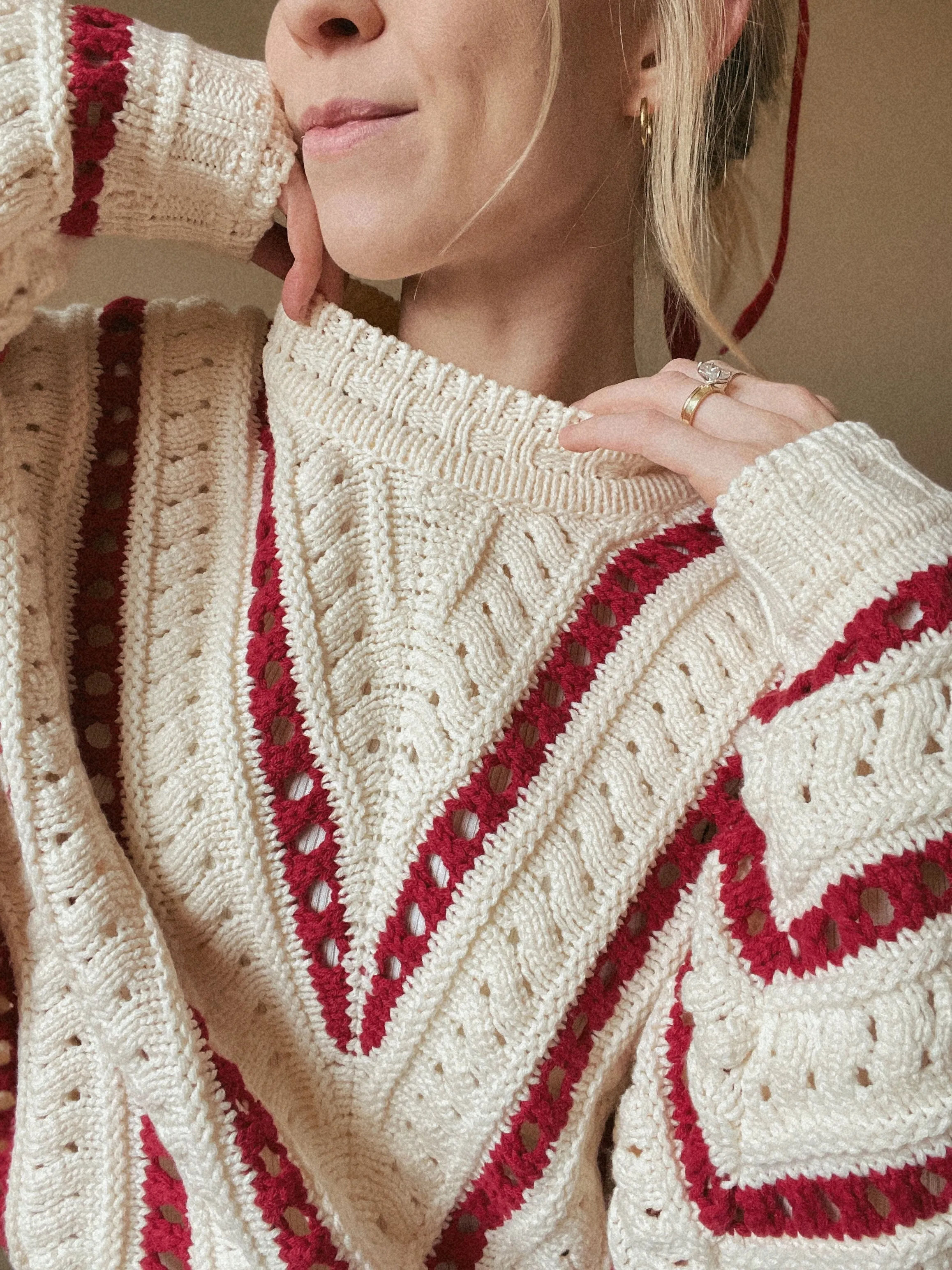 Holly Berry Crochet Knit Crop Sweater