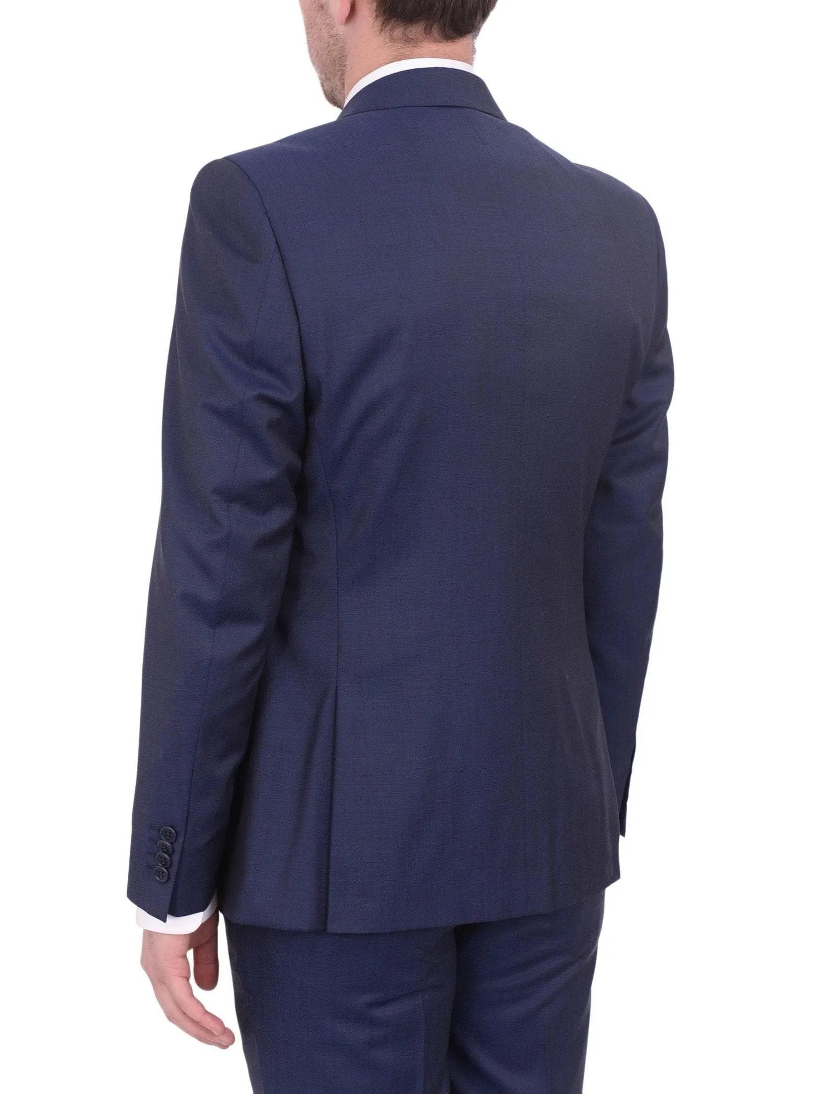 Ideal Slim Fit Heather Blue Two Button Wool Suit With Peak Lapels
