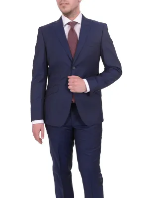 Ideal Slim Fit Heather Blue Two Button Wool Suit With Peak Lapels