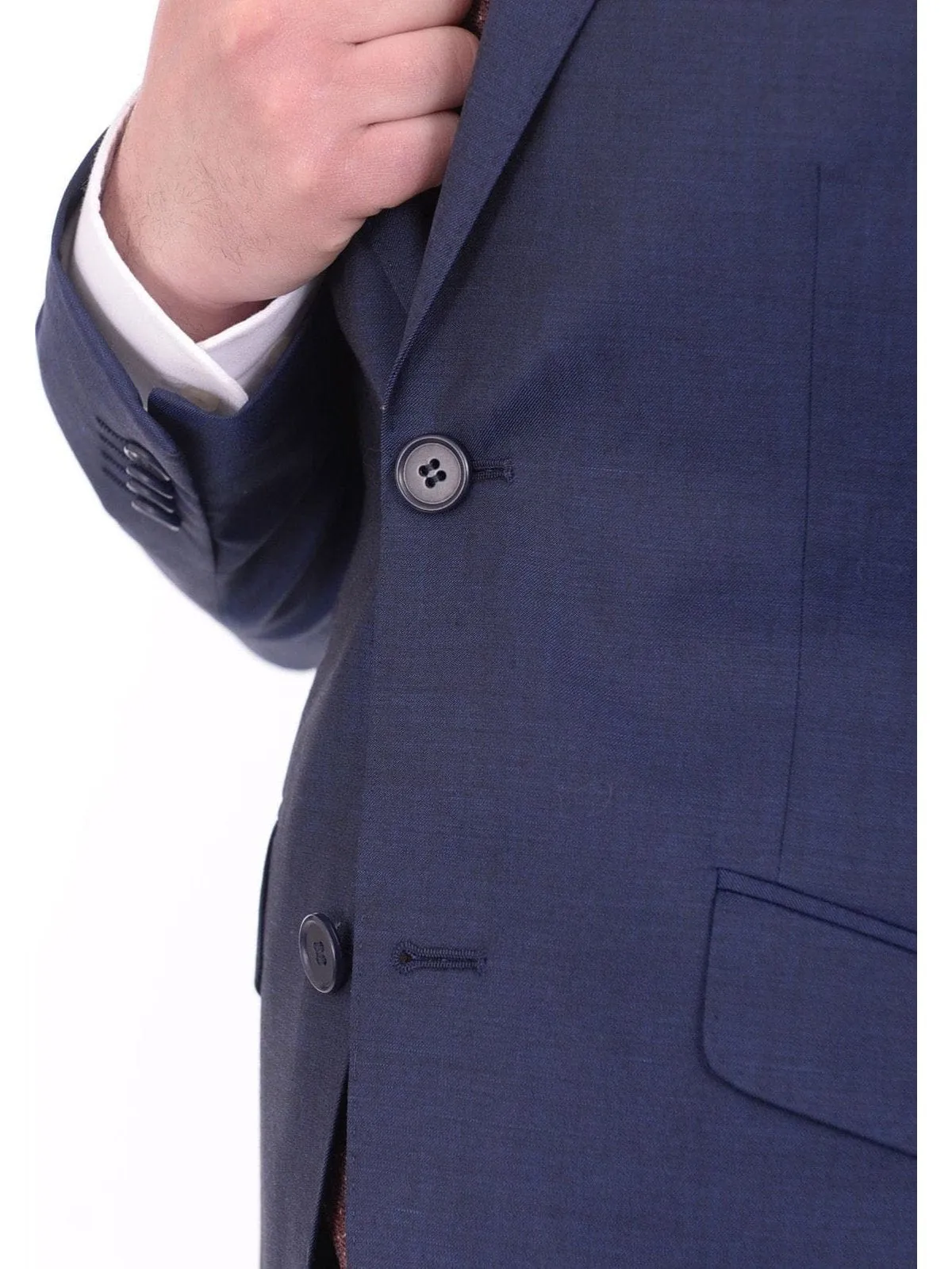 Ideal Slim Fit Heather Blue Two Button Wool Suit With Peak Lapels