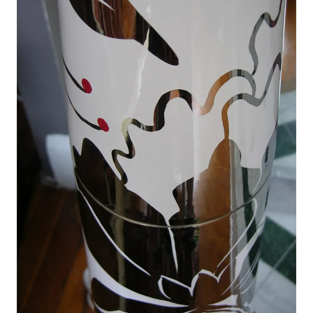 Italian Modern White and Silver Floor Lamp by Ceramica Gatti with Red Accents