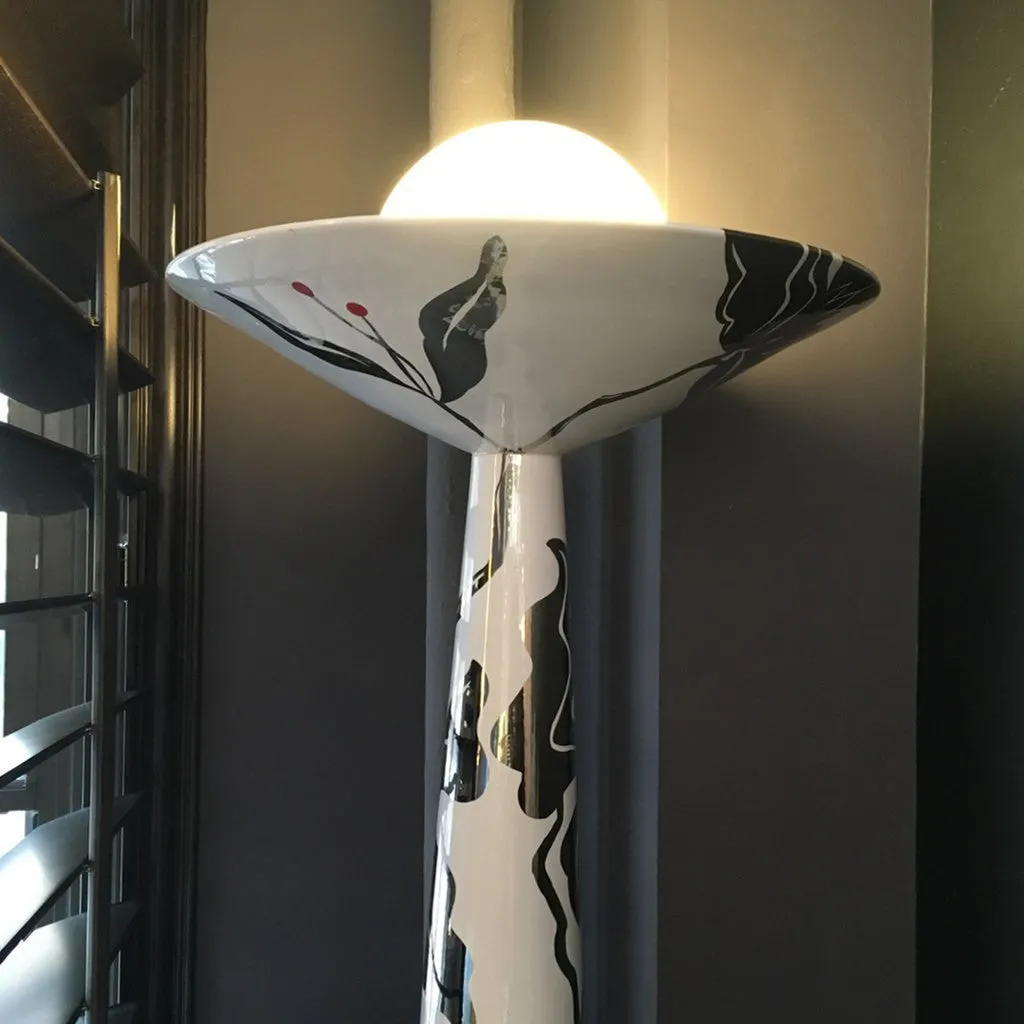 Italian Modern White and Silver Floor Lamp by Ceramica Gatti with Red Accents