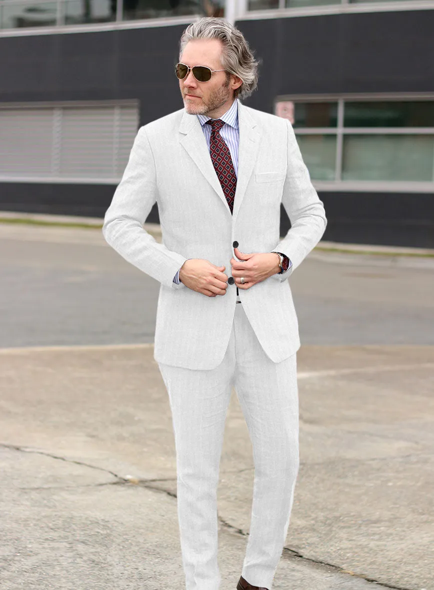 Italian Prato White Herringbone Linen Suit