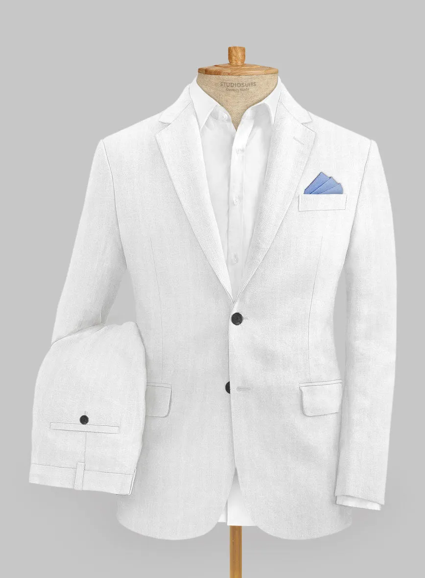 Italian Prato White Herringbone Linen Suit