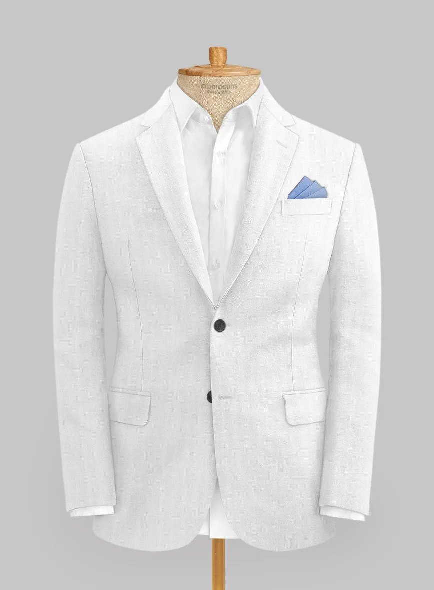 Italian Prato White Herringbone Linen Suit