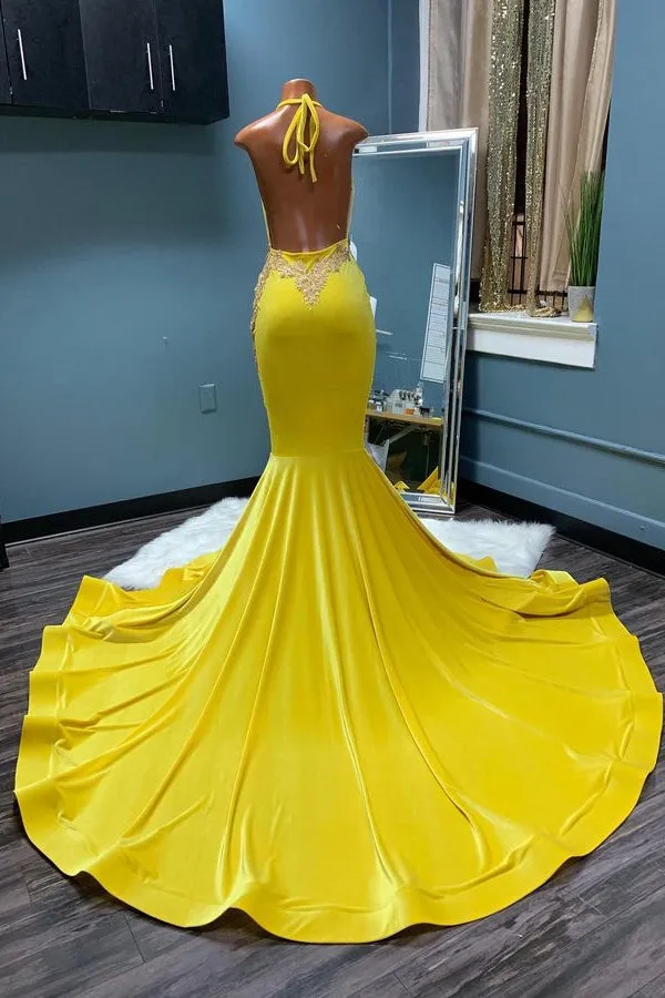 kamahe Chic Sleeveless Halter Backless Mermaid Prom Dress