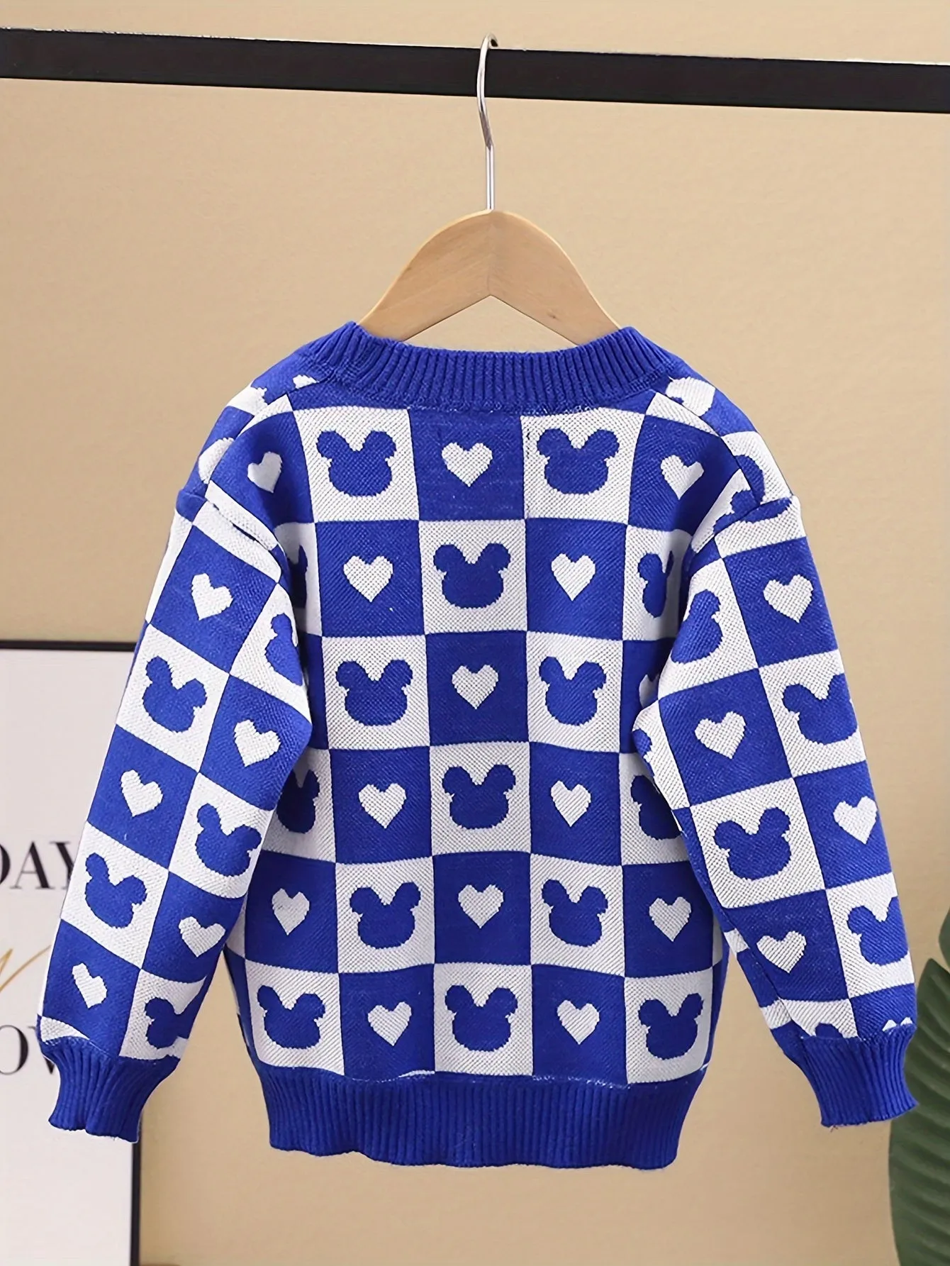 Kids Checked Cardigan With Heart Pattern, Boys Casual Knit Sweater, Boys Stylish Spring And Autumn Outerwear