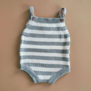 Knitted Jumpsuit - Cotton - Ivory & Misty Blue Stripes Knitted Jumpsuit - Cotton - Ivory & Misty Blue Stripes