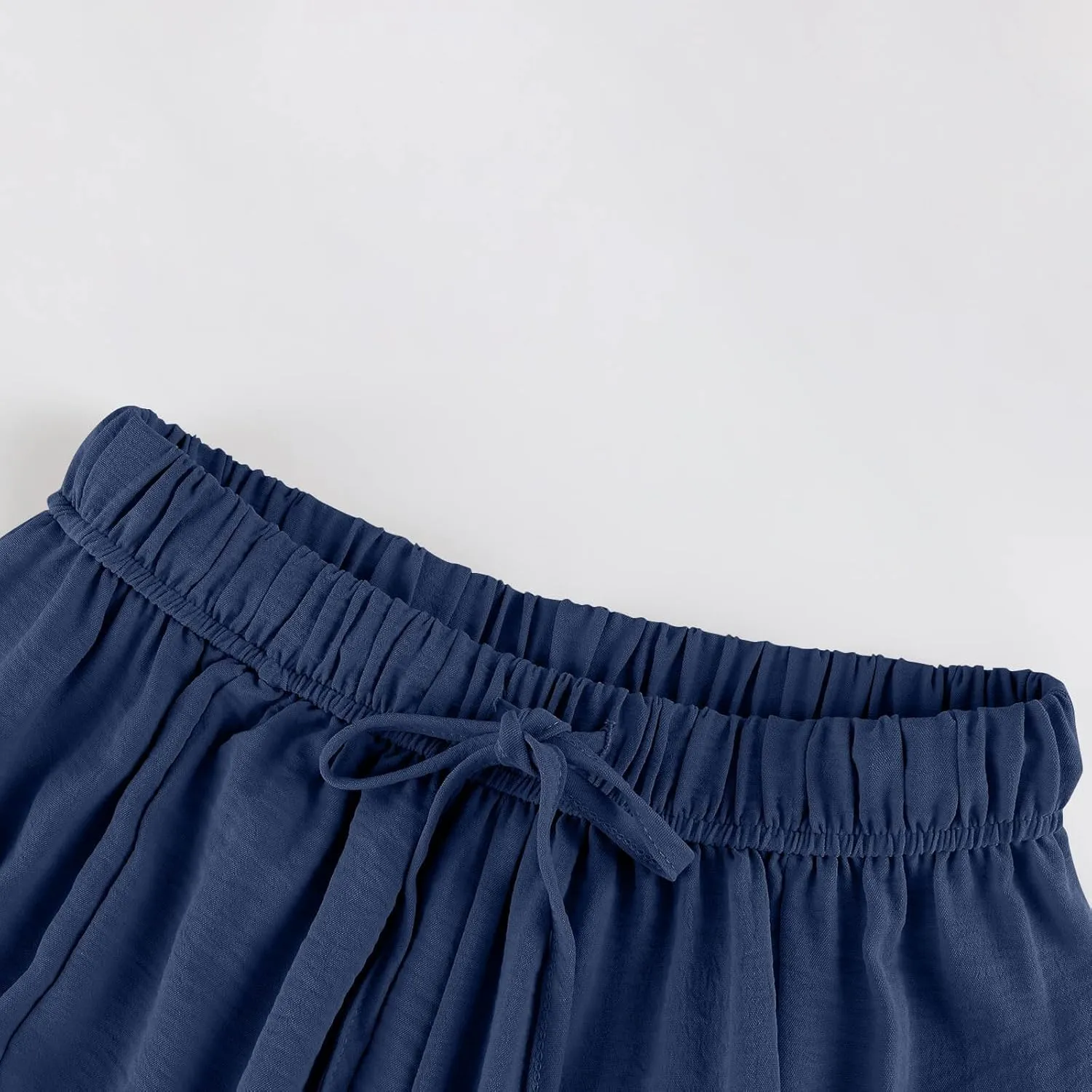 Linen Pants Women Casual Drawstring Cropped Barrel Palazzo Harem Pants Flowy Boho Beach Lounge Pants with Pockets