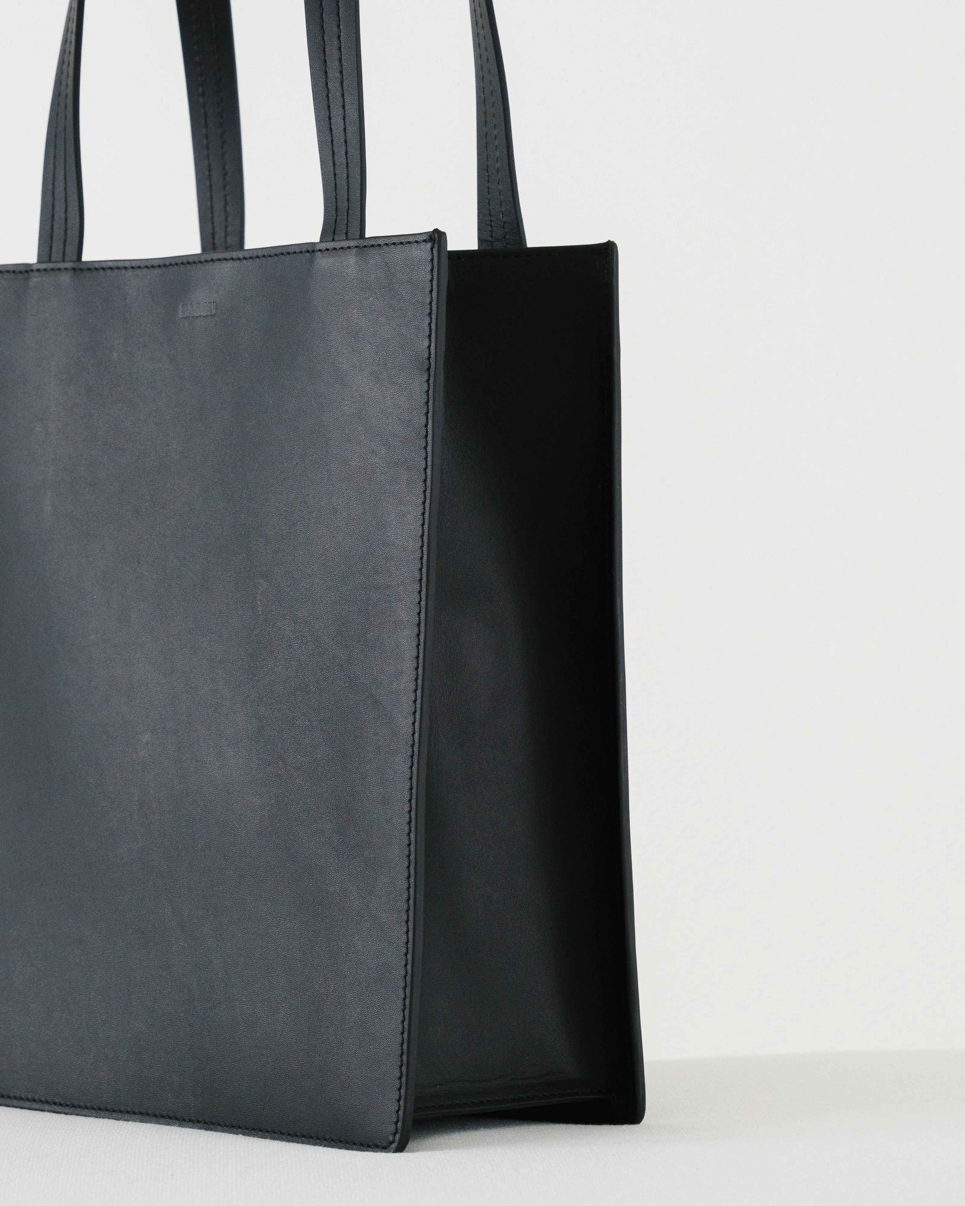 Medium Leather Retail Tote - Black
