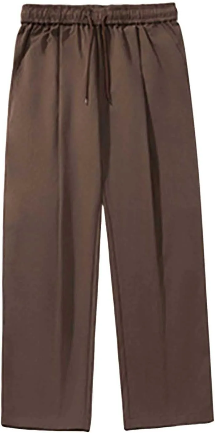 Mens Breathable Lightweight Cotton Linen Pants, Loose Baggy Cargo Pants Wide Leg Elastic Waist Drawstring with Pockets
