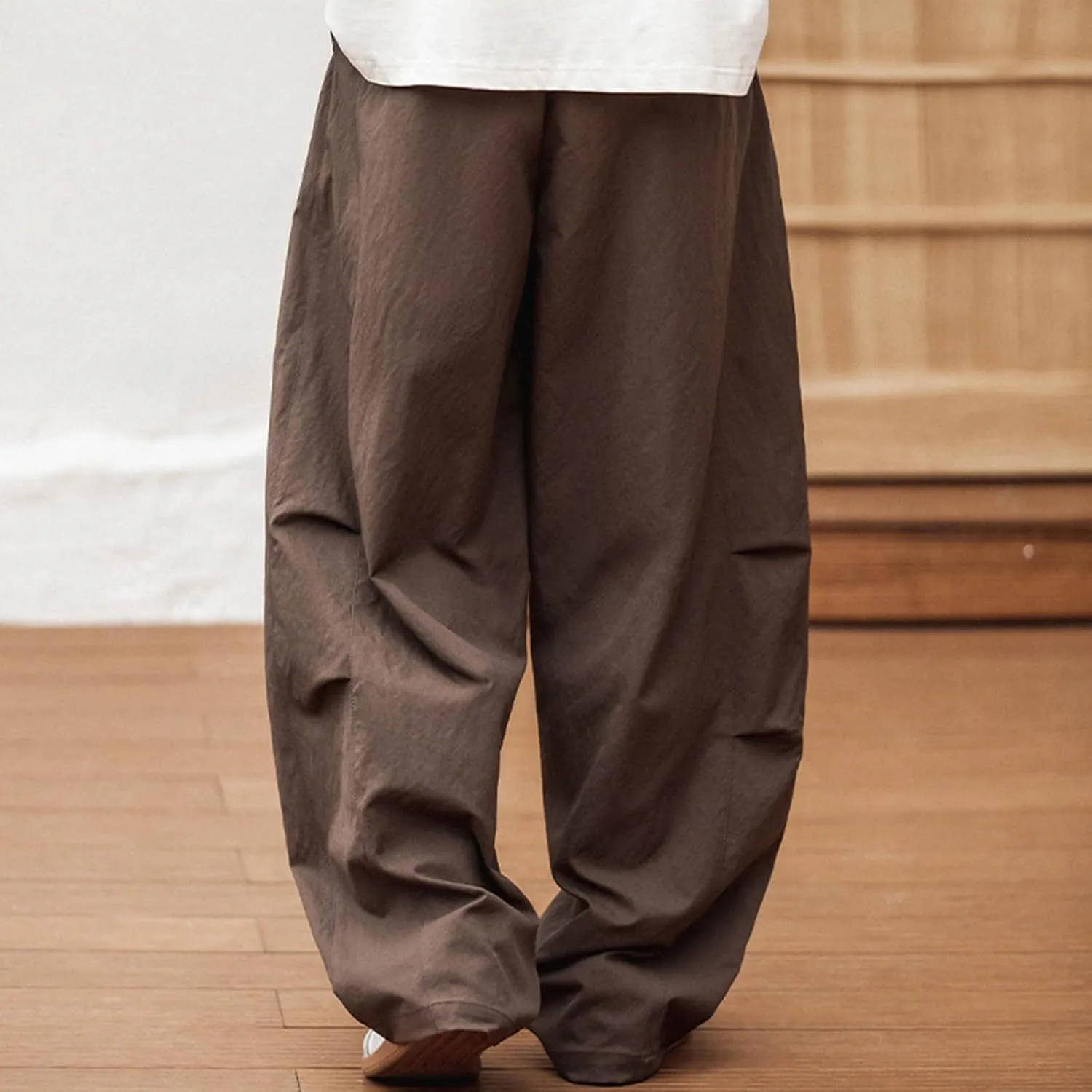 Mens Breathable Lightweight Cotton Linen Pants, Loose Baggy Cargo Pants Wide Leg Elastic Waist Drawstring with Pockets