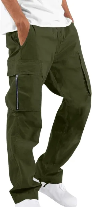 Mens Cargo Pants Casual Joggers Athletic Pants Cotton Loose Straight Sweatpants with Multil Pockets Outdoor Apparel