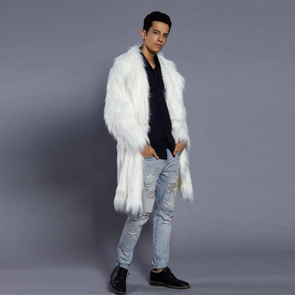 Mens Faux Fur Coats Jacket Fur Men White Thick Fake Coat Men Long Jacket Faux Leather Coats