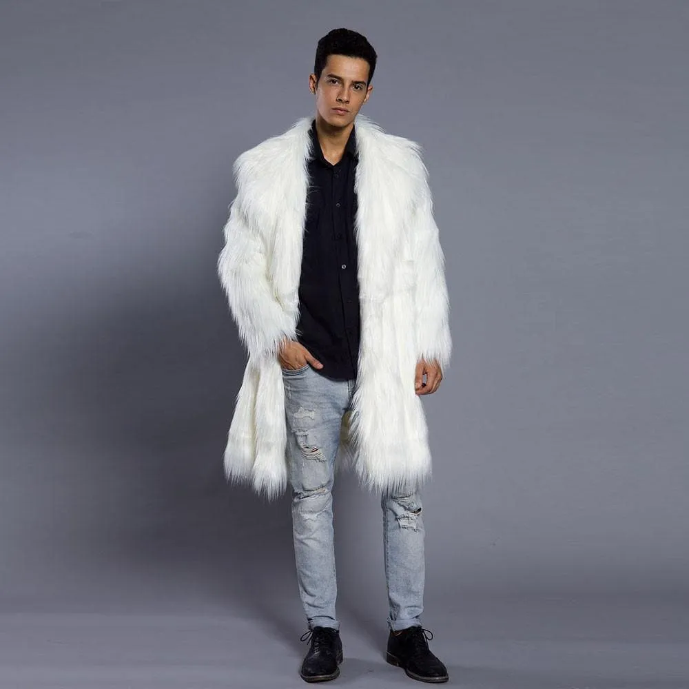 Mens Faux Fur Coats Jacket Fur Men White Thick Fake Coat Men Long Jacket Faux Leather Coats