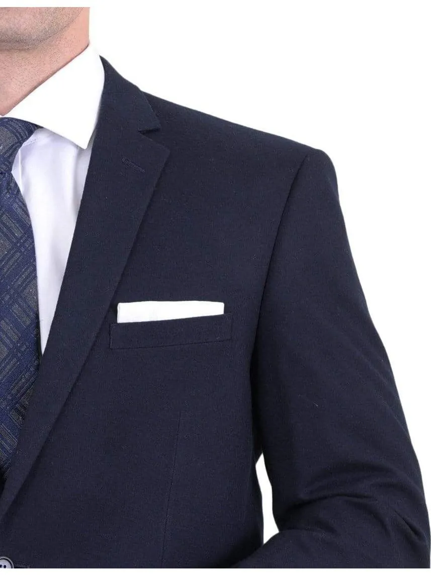 Men's Raphael Slim Fit Solid Navy Blue Two Button Wool Formal Business Suit