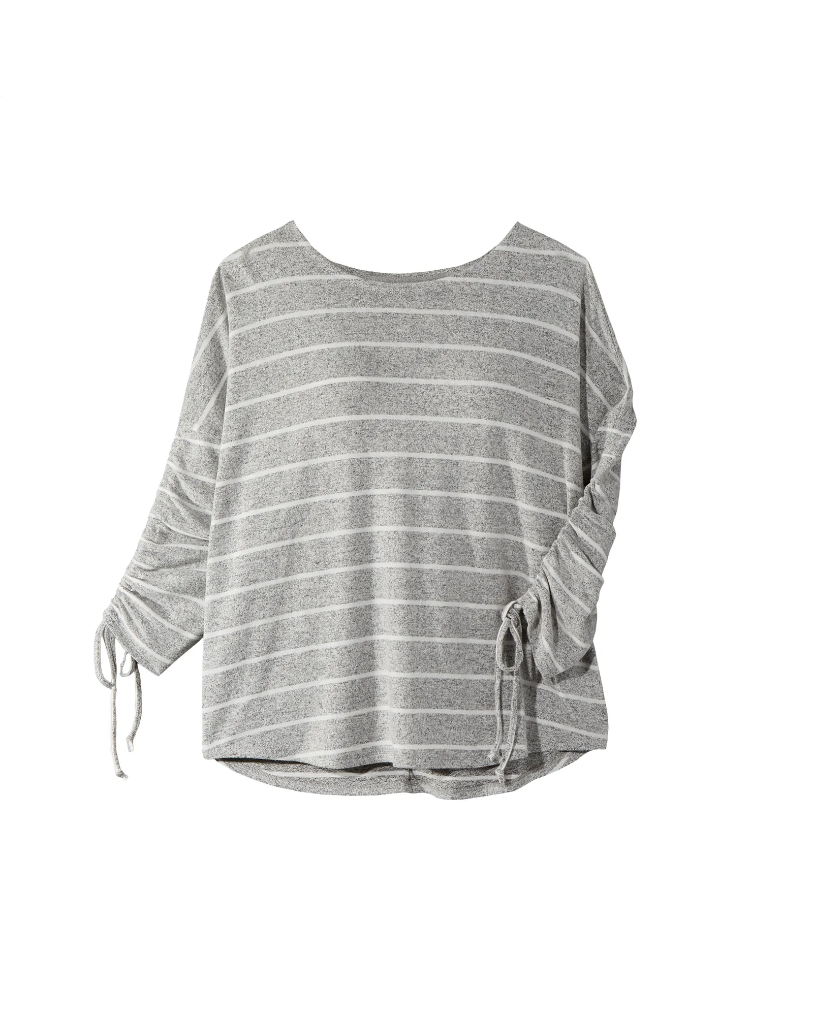 Mia Brushed Knit Top with Ruched Sleeves | Light Grey / White