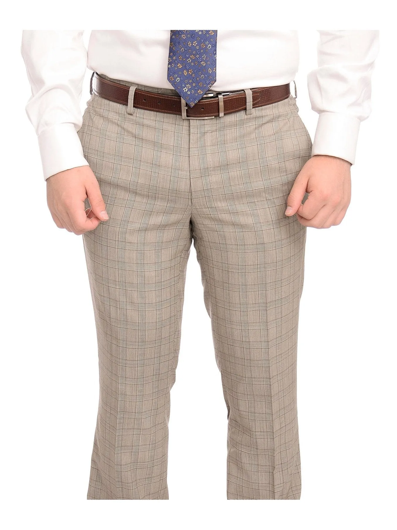 Napoli Slim Fit Light Brown Glen Plaid Half Canvassed Marzotto Wool Suit