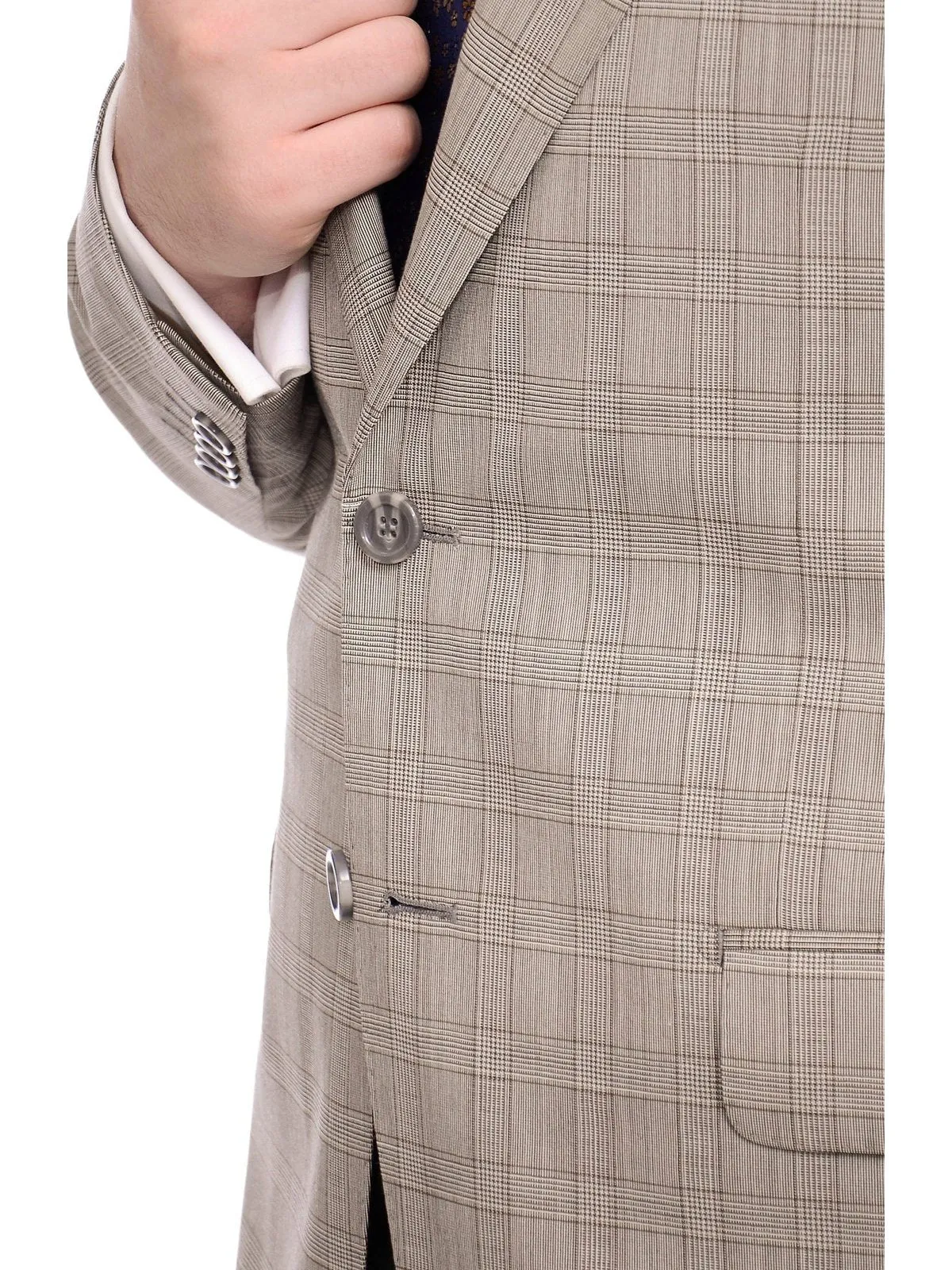 Napoli Slim Fit Light Brown Glen Plaid Half Canvassed Marzotto Wool Suit