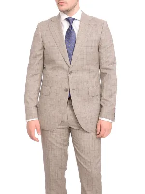 Napoli Slim Fit Light Brown Glen Plaid Half Canvassed Marzotto Wool Suit
