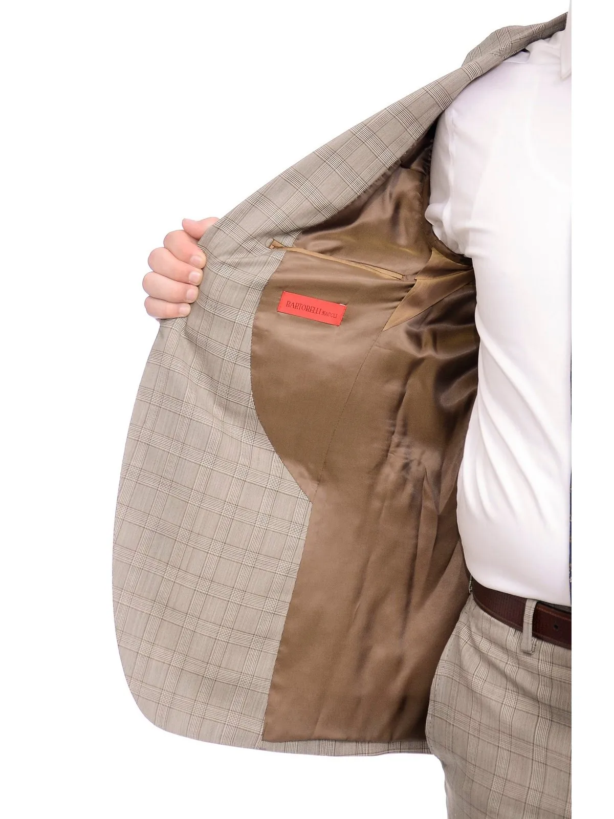 Napoli Slim Fit Light Brown Glen Plaid Half Canvassed Marzotto Wool Suit