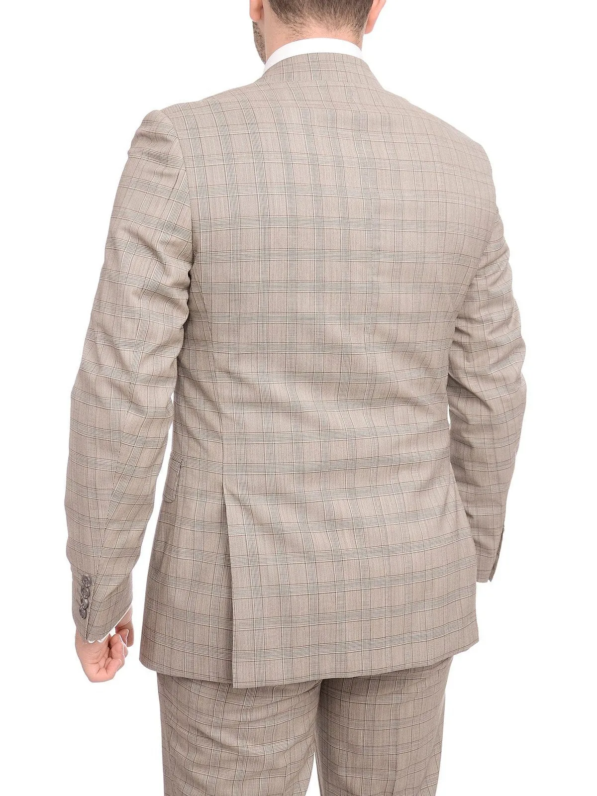 Napoli Slim Fit Light Brown Glen Plaid Half Canvassed Marzotto Wool Suit
