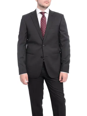 Napoli Slim Fit Solid Charcoal Gray Two Button Half Canvassed Marzotto Wool Suit