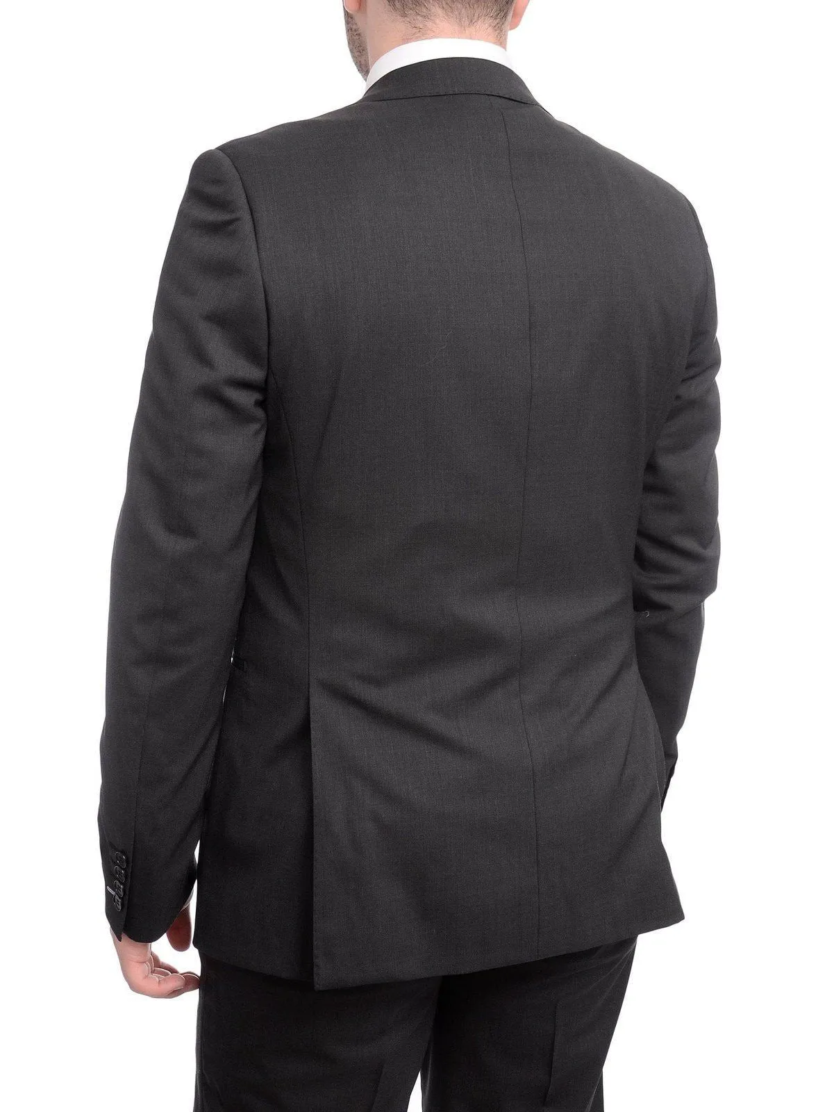 Napoli Slim Fit Solid Charcoal Gray Two Button Half Canvassed Marzotto Wool Suit