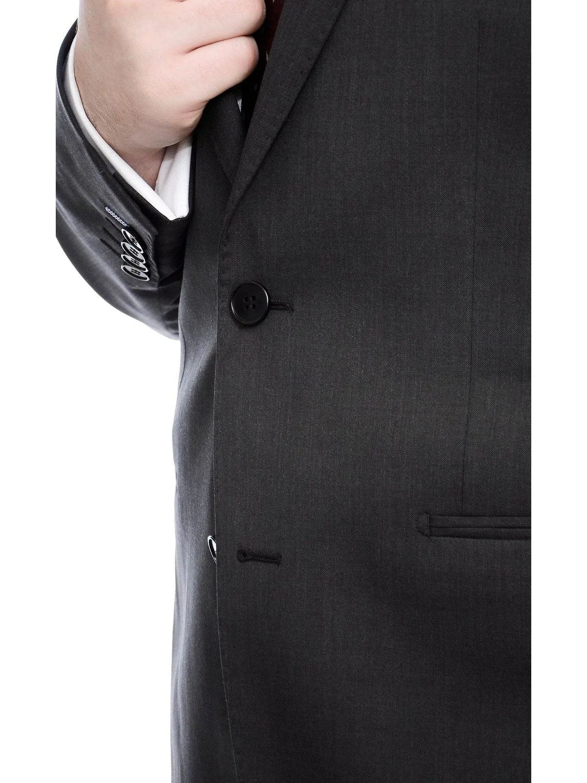 Napoli Slim Fit Solid Charcoal Gray Two Button Half Canvassed Marzotto Wool Suit